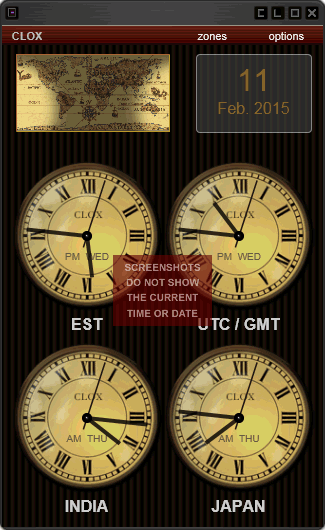 Examples of clock screen styles possible on both mobile and desktop.